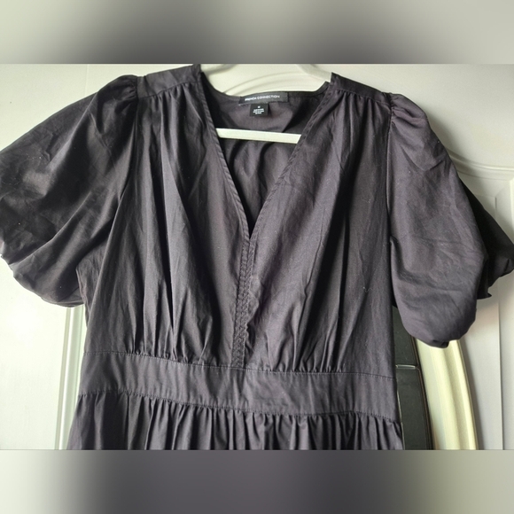 French Connection Black Puff Sleeve Maxi Dress Women’s Medium V-Neck  Minimalist - Picture 3 of 7